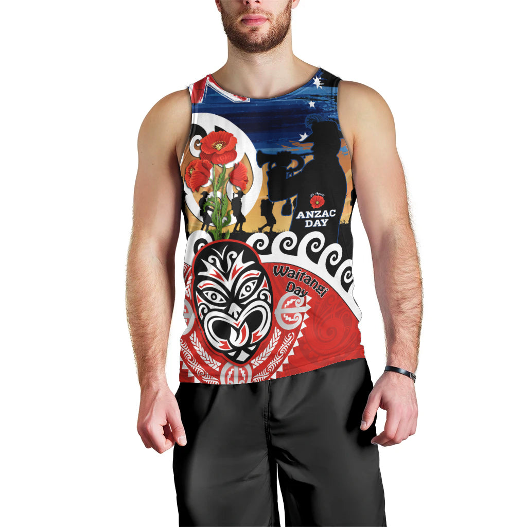 New Zealand Waitangi And ANZAC Day Men Tank Top Aotearoa Maori Tiki With Last Post