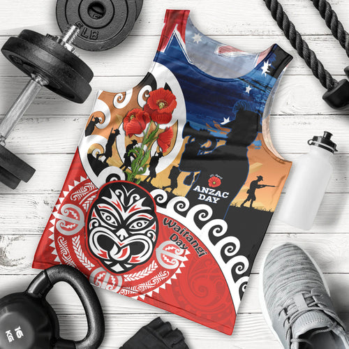 New Zealand Waitangi And ANZAC Day Men Tank Top Aotearoa Maori Tiki With Last Post