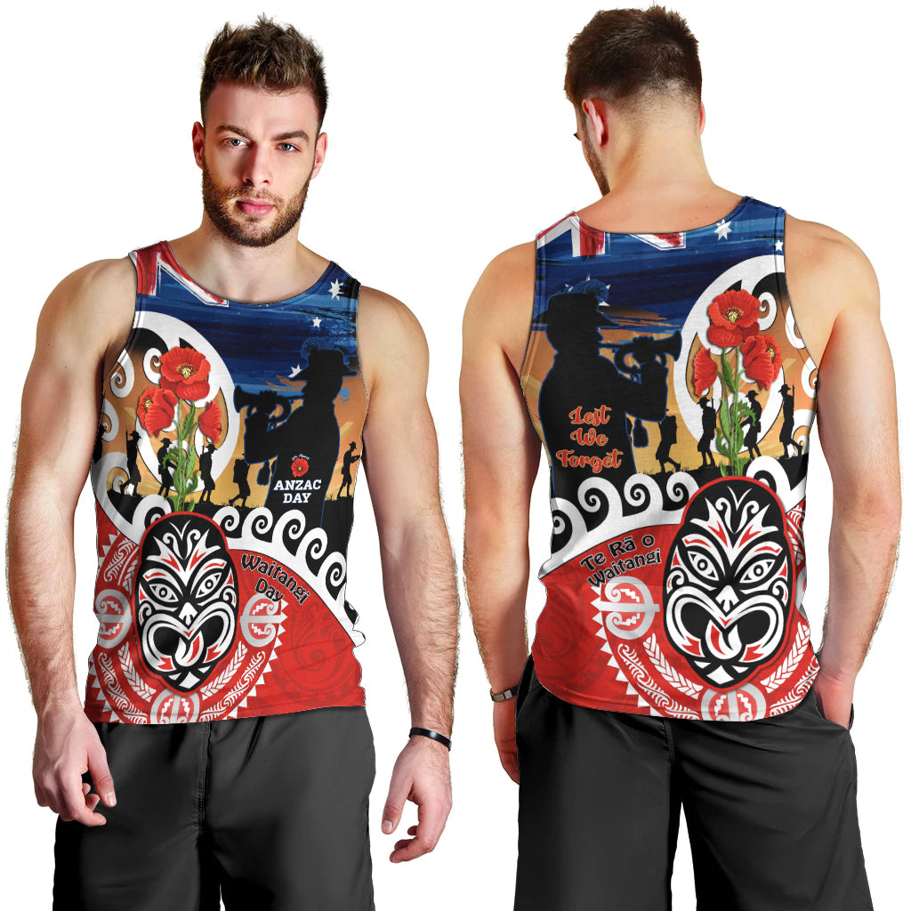 New Zealand Waitangi And ANZAC Day Men Tank Top Aotearoa Maori Tiki With Last Post