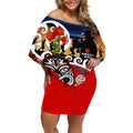 New Zealand Waitangi And ANZAC Day Off Shoulder Short Dress Aotearoa Maori Tiki With Last Post