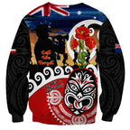 New Zealand Waitangi And ANZAC Day Sweatshirt Aotearoa Maori Tiki With Last Post