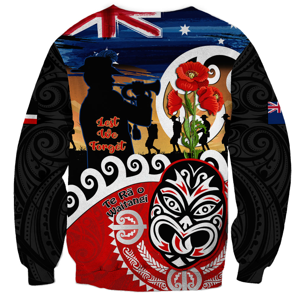 New Zealand Waitangi And ANZAC Day Sweatshirt Aotearoa Maori Tiki With Last Post