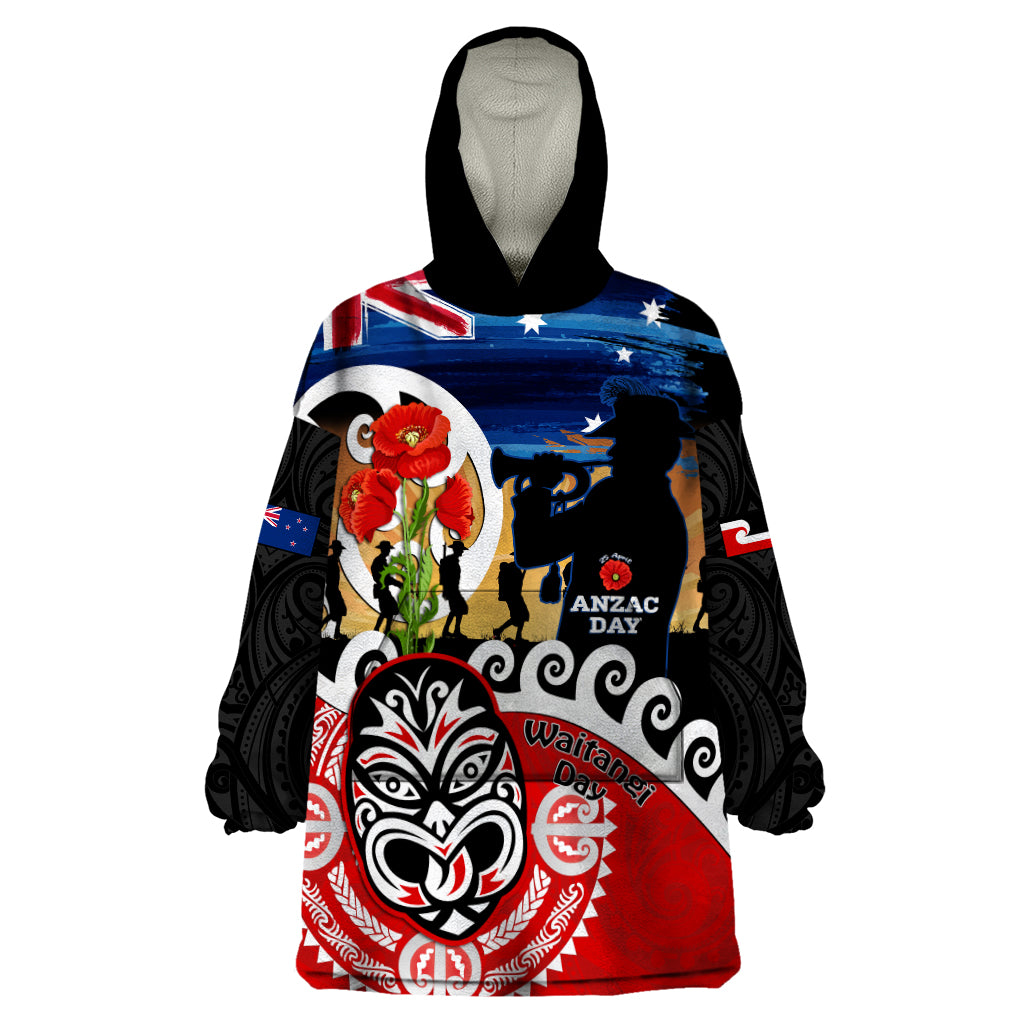 New Zealand Waitangi And ANZAC Day Wearable Blanket Hoodie Aotearoa Maori Tiki With Last Post