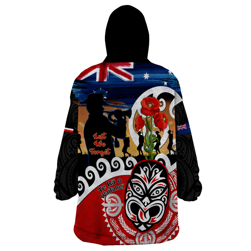 New Zealand Waitangi And ANZAC Day Wearable Blanket Hoodie Aotearoa Maori Tiki With Last Post