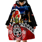 New Zealand Waitangi And ANZAC Day Wearable Blanket Hoodie Aotearoa Maori Tiki With Last Post