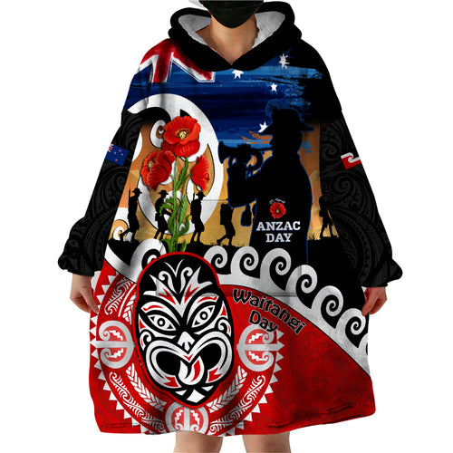 New Zealand Waitangi And ANZAC Day Wearable Blanket Hoodie Aotearoa Maori Tiki With Last Post