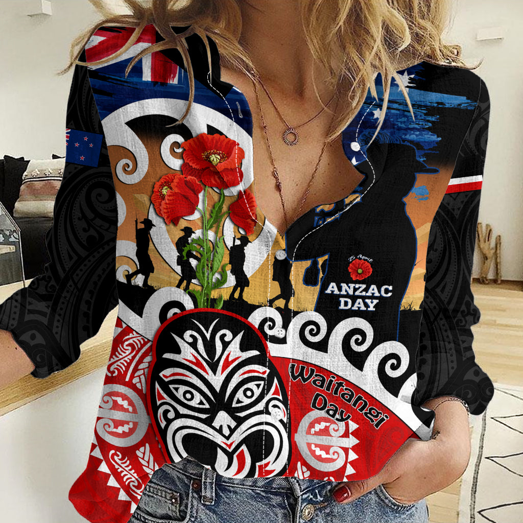 New Zealand Waitangi And ANZAC Day Women Casual Shirt Aotearoa Maori Tiki With Last Post
