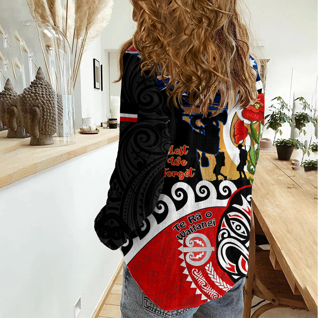 New Zealand Waitangi And ANZAC Day Women Casual Shirt Aotearoa Maori Tiki With Last Post