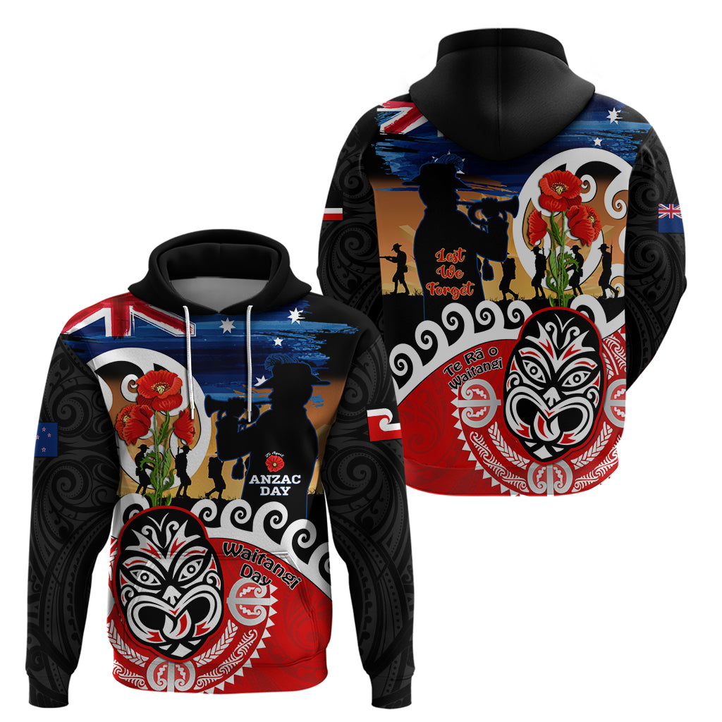New Zealand Waitangi And ANZAC Day Zip Hoodie Aotearoa Maori Tiki With Last Post
