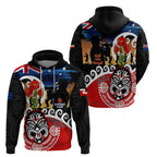 New Zealand Waitangi And ANZAC Day Zip Hoodie Aotearoa Maori Tiki With Last Post