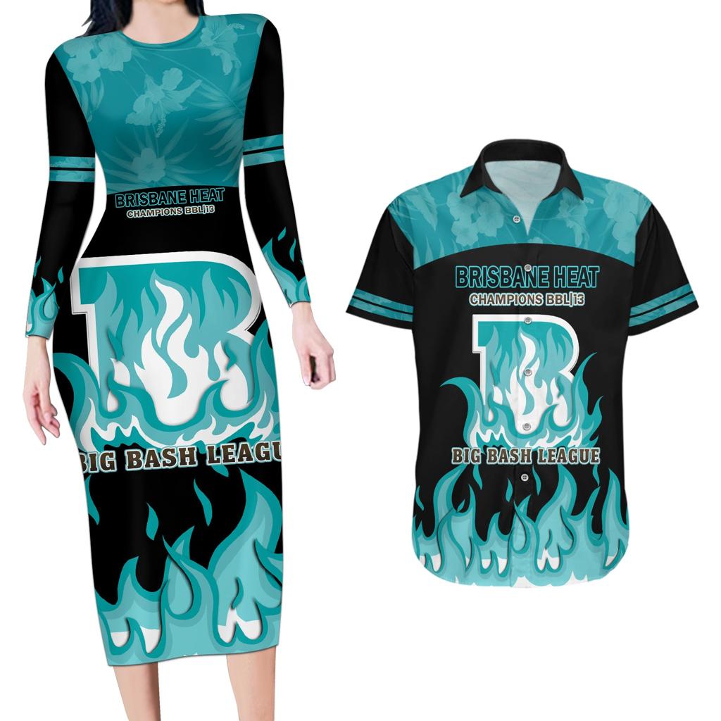 Personalised BBL Brisbane Heat Couples Matching Long Sleeve Bodycon Dress and Hawaiian Shirt 2nd Champions 2024 New History