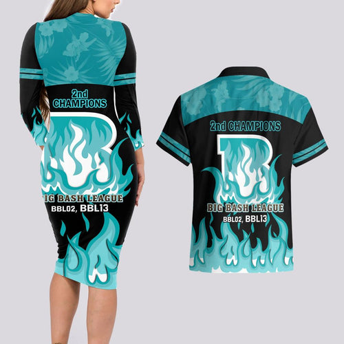 Personalised BBL Brisbane Heat Couples Matching Long Sleeve Bodycon Dress and Hawaiian Shirt 2nd Champions 2024 New History