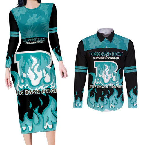 Personalised BBL Brisbane Heat Couples Matching Long Sleeve Bodycon Dress and Long Sleeve Button Shirt 2nd Champions 2024 New History
