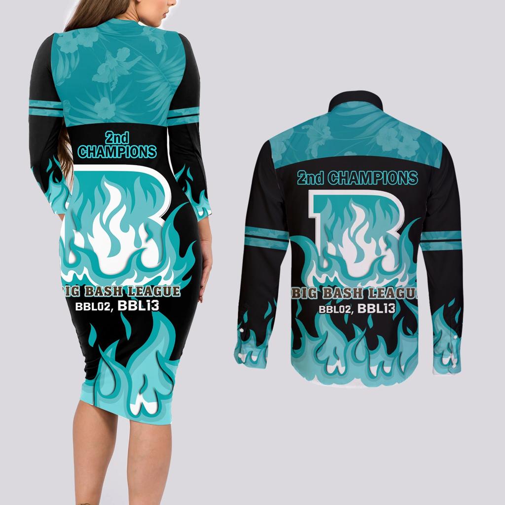 Personalised BBL Brisbane Heat Couples Matching Long Sleeve Bodycon Dress and Long Sleeve Button Shirt 2nd Champions 2024 New History