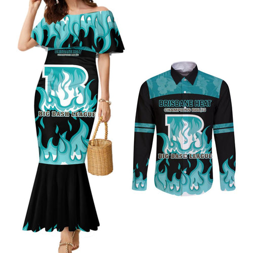 Personalised BBL Brisbane Heat Couples Matching Mermaid Dress and Long Sleeve Button Shirt 2nd Champions 2024 New History