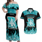 Personalised BBL Brisbane Heat Couples Matching Off Shoulder Maxi Dress and Hawaiian Shirt 2nd Champions 2024 New History