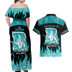 Personalised BBL Brisbane Heat Couples Matching Off Shoulder Maxi Dress and Hawaiian Shirt 2nd Champions 2024 New History
