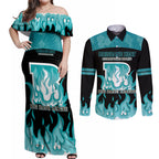 Personalised BBL Brisbane Heat Couples Matching Off Shoulder Maxi Dress and Long Sleeve Button Shirt 2nd Champions 2024 New History