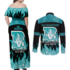 Personalised BBL Brisbane Heat Couples Matching Off Shoulder Maxi Dress and Long Sleeve Button Shirt 2nd Champions 2024 New History