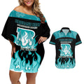 Personalised BBL Brisbane Heat Couples Matching Off Shoulder Short Dress and Hawaiian Shirt 2nd Champions 2024 New History