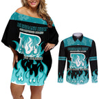 Personalised BBL Brisbane Heat Couples Matching Off Shoulder Short Dress and Long Sleeve Button Shirt 2nd Champions 2024 New History