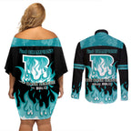 Personalised BBL Brisbane Heat Couples Matching Off Shoulder Short Dress and Long Sleeve Button Shirt 2nd Champions 2024 New History
