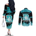 Personalised BBL Brisbane Heat Couples Matching Off The Shoulder Long Sleeve Dress and Long Sleeve Button Shirt 2nd Champions 2024 New History