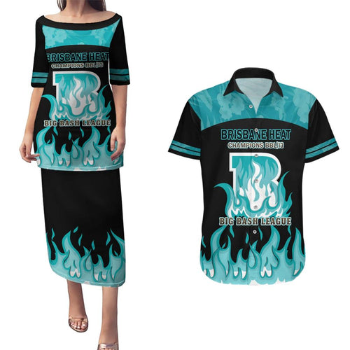 Personalised BBL Brisbane Heat Couples Matching Puletasi and Hawaiian Shirt 2nd Champions 2024 New History