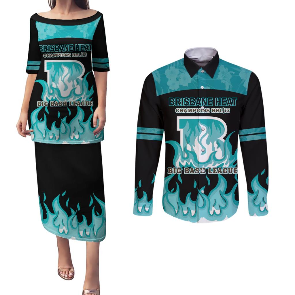 Personalised BBL Brisbane Heat Couples Matching Puletasi and Long Sleeve Button Shirt 2nd Champions 2024 New History