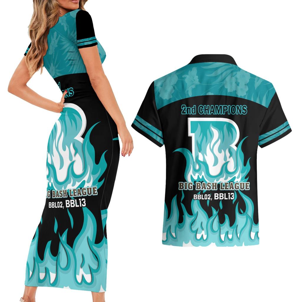 Personalised BBL Brisbane Heat Couples Matching Short Sleeve Bodycon Dress and Hawaiian Shirt 2nd Champions 2024 New History