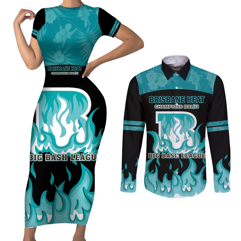 Personalised BBL Brisbane Heat Couples Matching Short Sleeve Bodycon Dress and Long Sleeve Button Shirt 2nd Champions 2024 New History