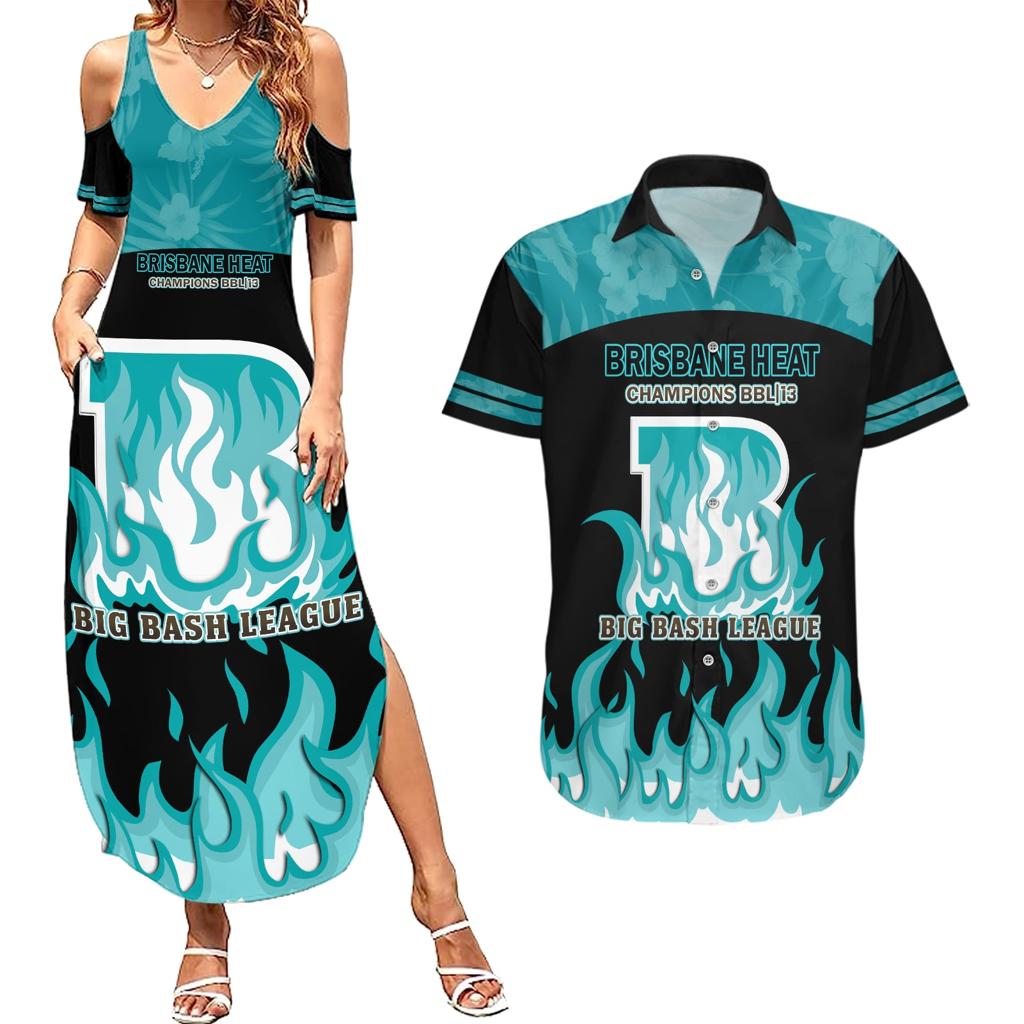 Personalised BBL Brisbane Heat Couples Matching Summer Maxi Dress and Hawaiian Shirt 2nd Champions 2024 New History
