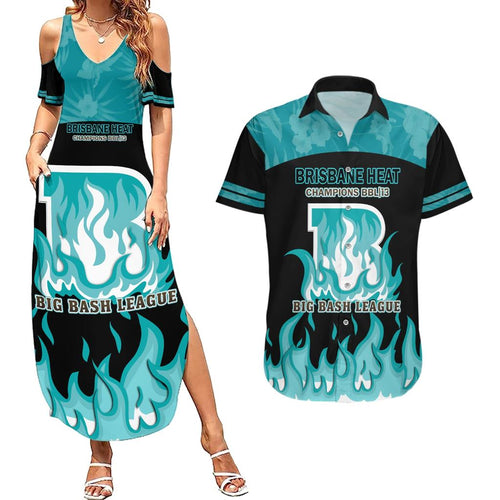 Personalised BBL Brisbane Heat Couples Matching Summer Maxi Dress and Hawaiian Shirt 2nd Champions 2024 New History