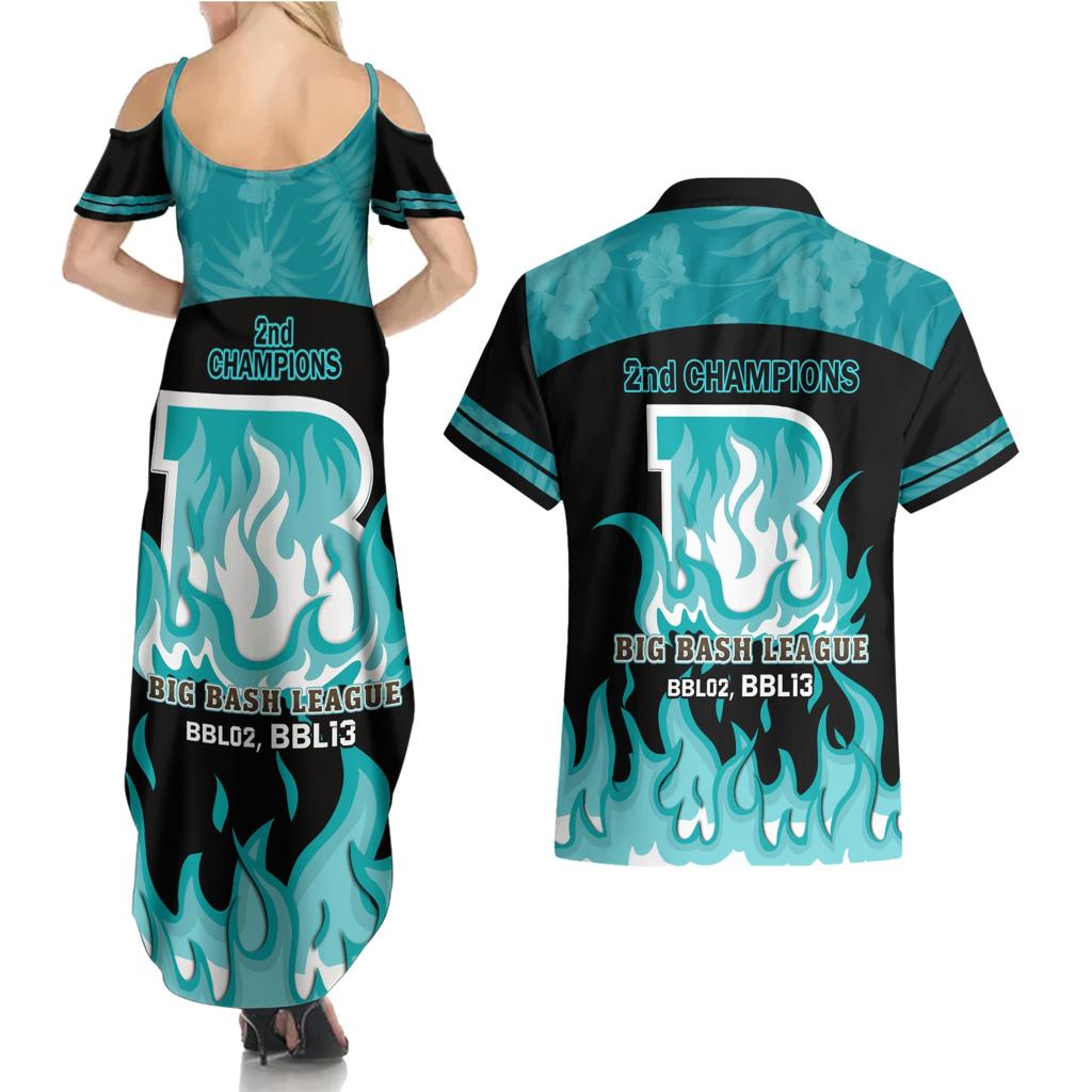 Personalised BBL Brisbane Heat Couples Matching Summer Maxi Dress and Hawaiian Shirt 2nd Champions 2024 New History