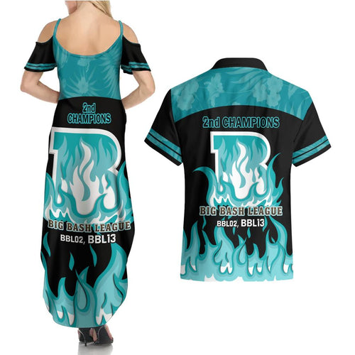 Personalised BBL Brisbane Heat Couples Matching Summer Maxi Dress and Hawaiian Shirt 2nd Champions 2024 New History