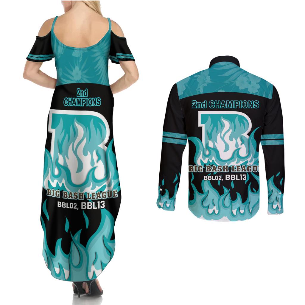 Personalised BBL Brisbane Heat Couples Matching Summer Maxi Dress and Long Sleeve Button Shirt 2nd Champions 2024 New History