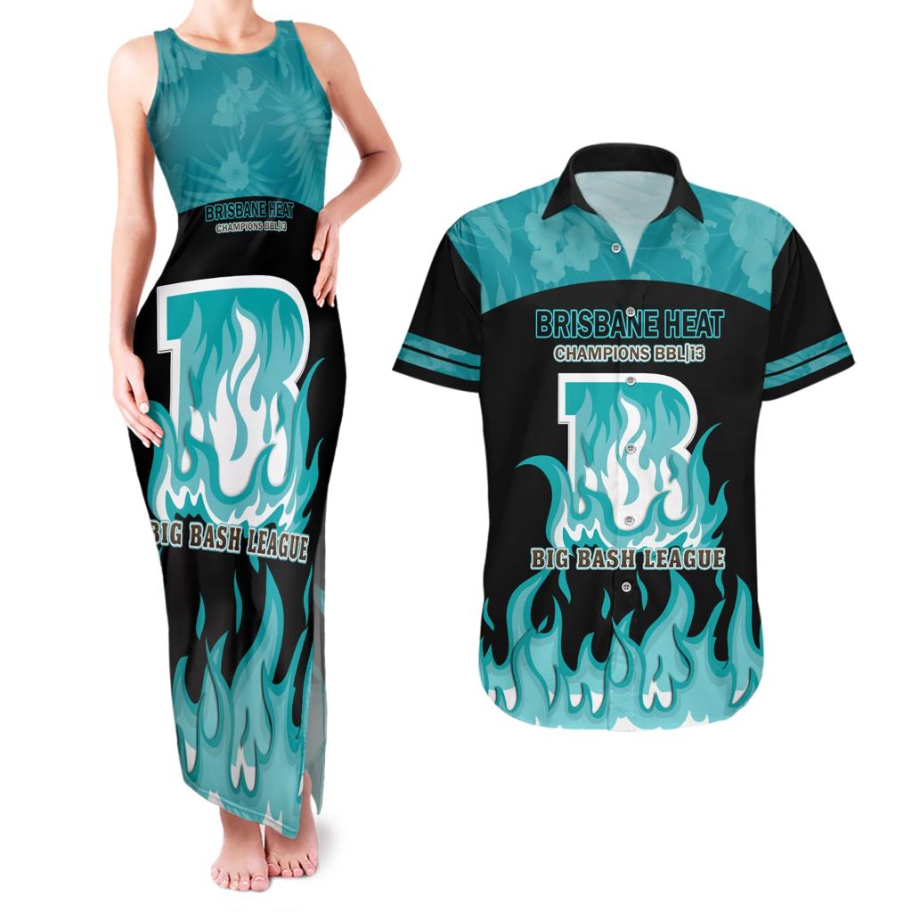 Personalised BBL Brisbane Heat Couples Matching Tank Maxi Dress and Hawaiian Shirt 2nd Champions 2024 New History