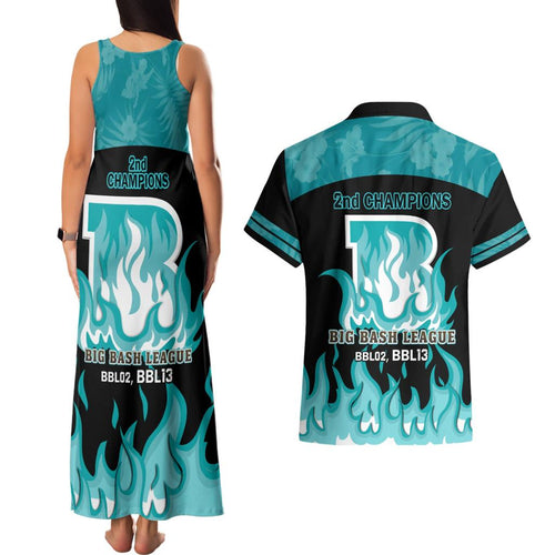 Personalised BBL Brisbane Heat Couples Matching Tank Maxi Dress and Hawaiian Shirt 2nd Champions 2024 New History