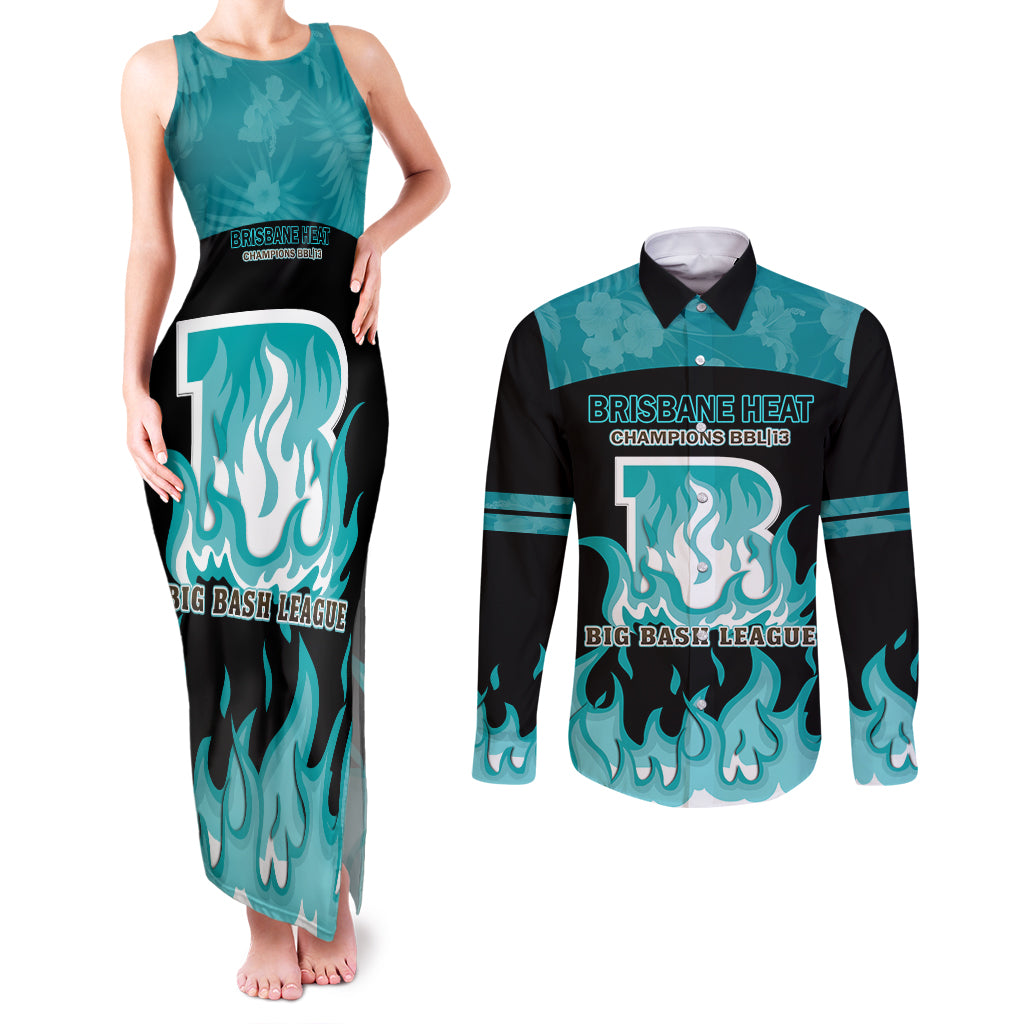 Personalised BBL Brisbane Heat Couples Matching Tank Maxi Dress and Long Sleeve Button Shirt 2nd Champions 2024 New History