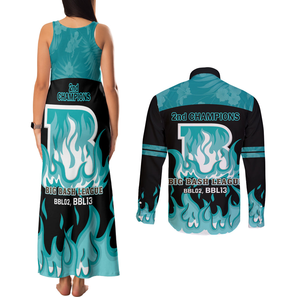 Personalised BBL Brisbane Heat Couples Matching Tank Maxi Dress and Long Sleeve Button Shirt 2nd Champions 2024 New History