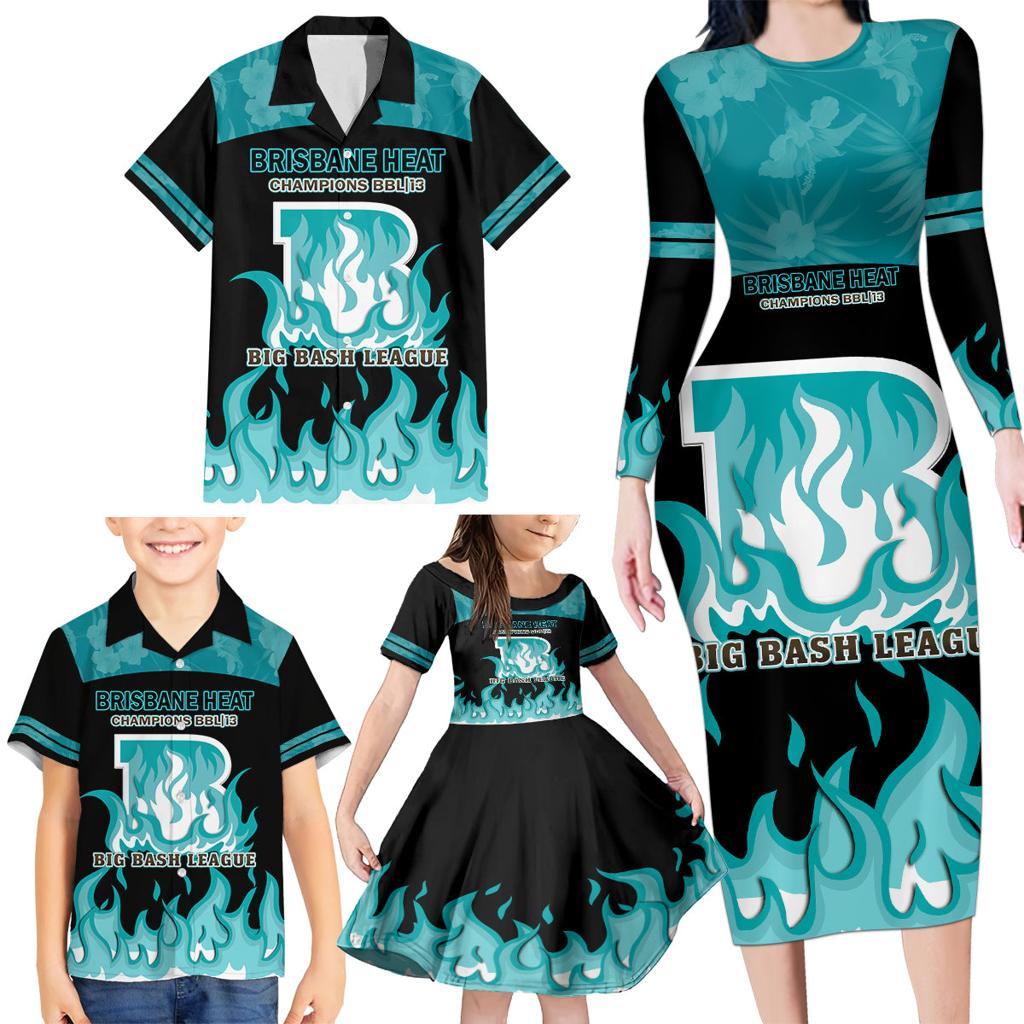 Personalised BBL Brisbane Heat Family Matching Long Sleeve Bodycon Dress and Hawaiian Shirt 2nd Champions 2024 New History