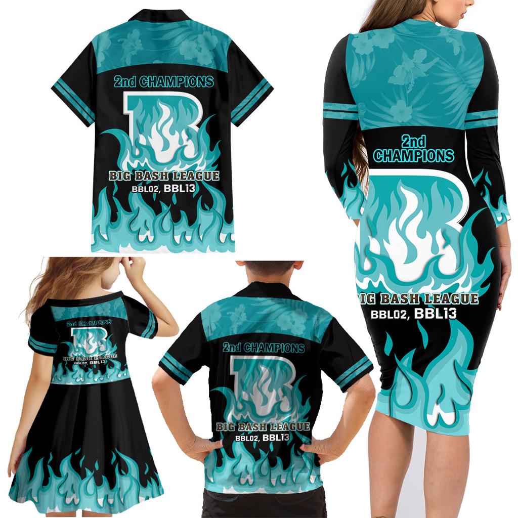 Personalised BBL Brisbane Heat Family Matching Long Sleeve Bodycon Dress and Hawaiian Shirt 2nd Champions 2024 New History
