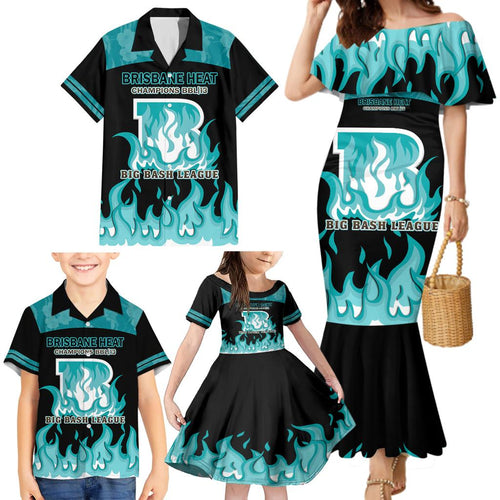 Personalised BBL Brisbane Heat Family Matching Mermaid Dress and Hawaiian Shirt 2nd Champions 2024 New History