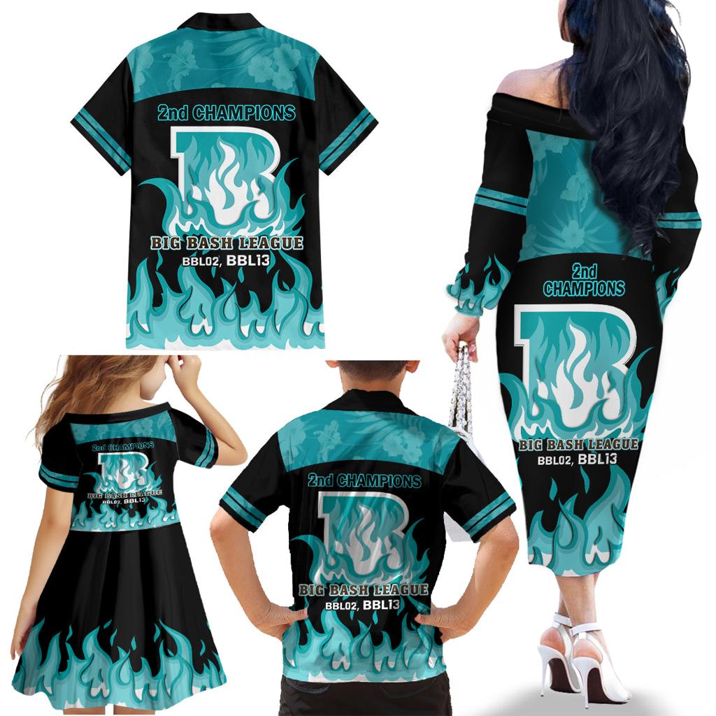 Personalised BBL Brisbane Heat Family Matching Off Shoulder Long Sleeve Dress and Hawaiian Shirt 2nd Champions 2024 New History