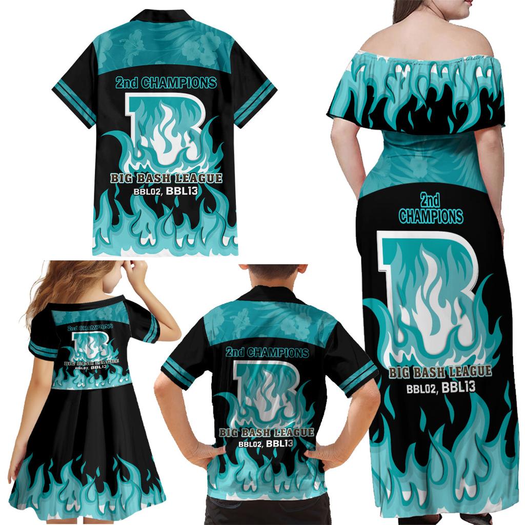 Personalised BBL Brisbane Heat Family Matching Off Shoulder Maxi Dress and Hawaiian Shirt 2nd Champions 2024 New History