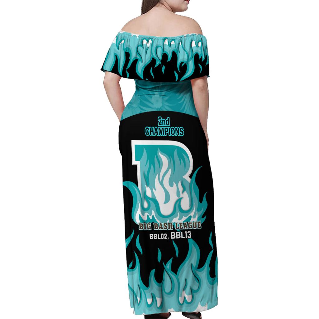 Personalised BBL Brisbane Heat Family Matching Off Shoulder Maxi Dress and Hawaiian Shirt 2nd Champions 2024 New History