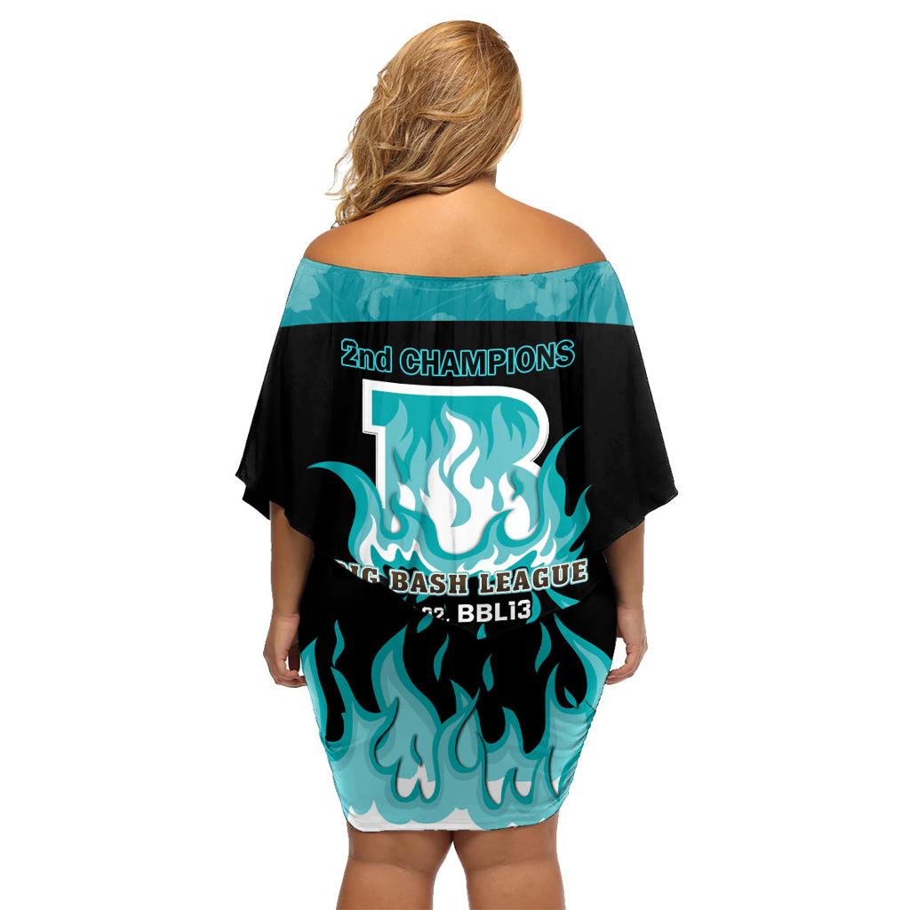 Personalised BBL Brisbane Heat Family Matching Off Shoulder Short Dress and Hawaiian Shirt 2nd Champions 2024 New History