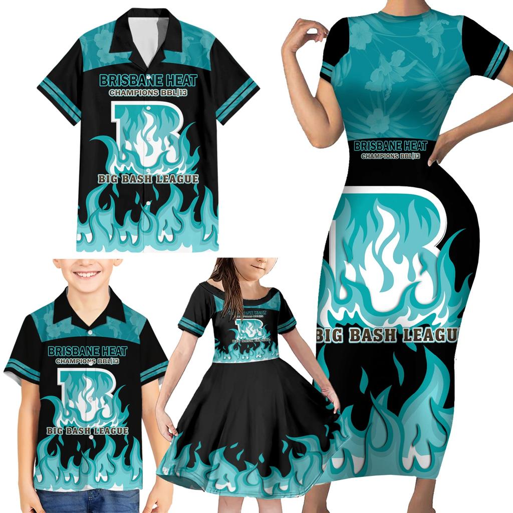 Personalised BBL Brisbane Heat Family Matching Short Sleeve Bodycon Dress and Hawaiian Shirt 2nd Champions 2024 New History
