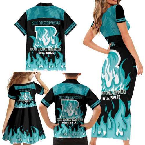 Personalised BBL Brisbane Heat Family Matching Short Sleeve Bodycon Dress and Hawaiian Shirt 2nd Champions 2024 New History