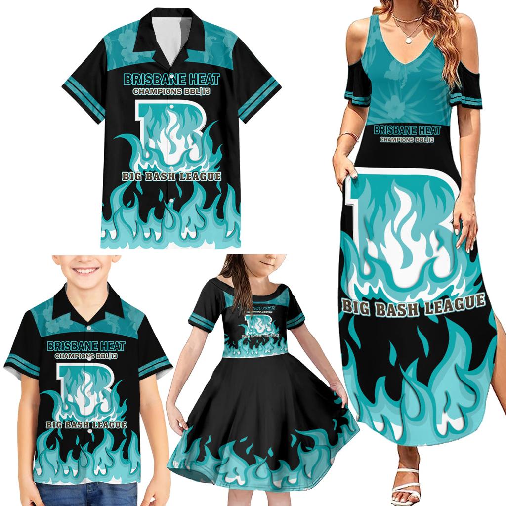 Personalised BBL Brisbane Heat Family Matching Summer Maxi Dress and Hawaiian Shirt 2nd Champions 2024 New History